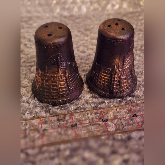 Vintage Carved Brass Salt & Pepper Shakers - Picture 1 of 9